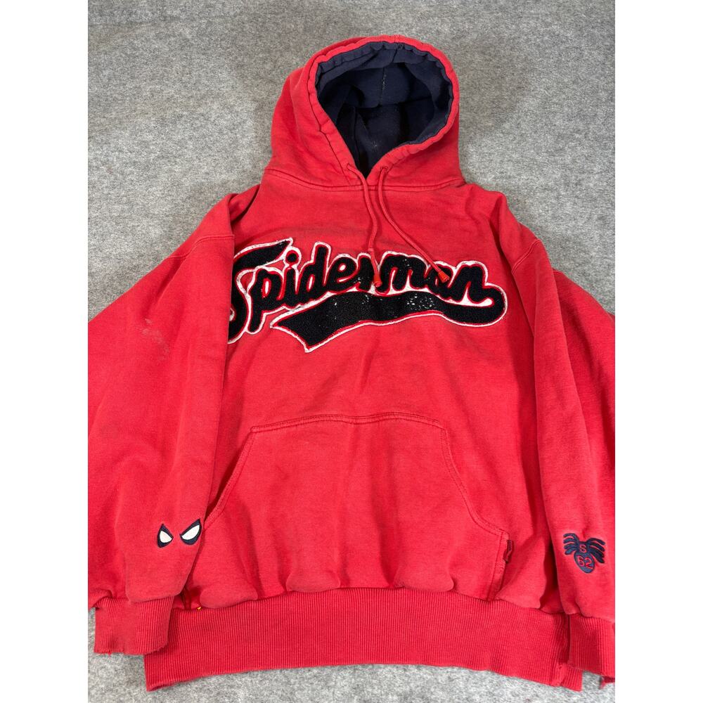 Vintage Y2K Marvel Spider Man Comics Hoodie Mens Large Red Pullover Embroidered
